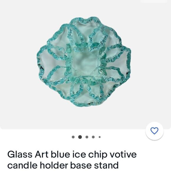 GLASS ART Blue Ice Chip Votive candle holder base stand - Picture 10 of 10